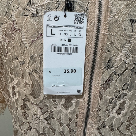 Zara Embroidered Roping Embellished Boxy Shear Tan Lace Blouse size Large - Picture 6 of 8